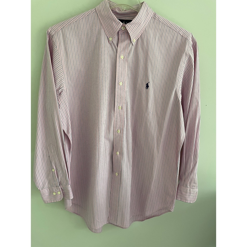 Polo Ralph Lauren Mens Classic Fit Striped Button Down Shirt Pink 16.5 32/33